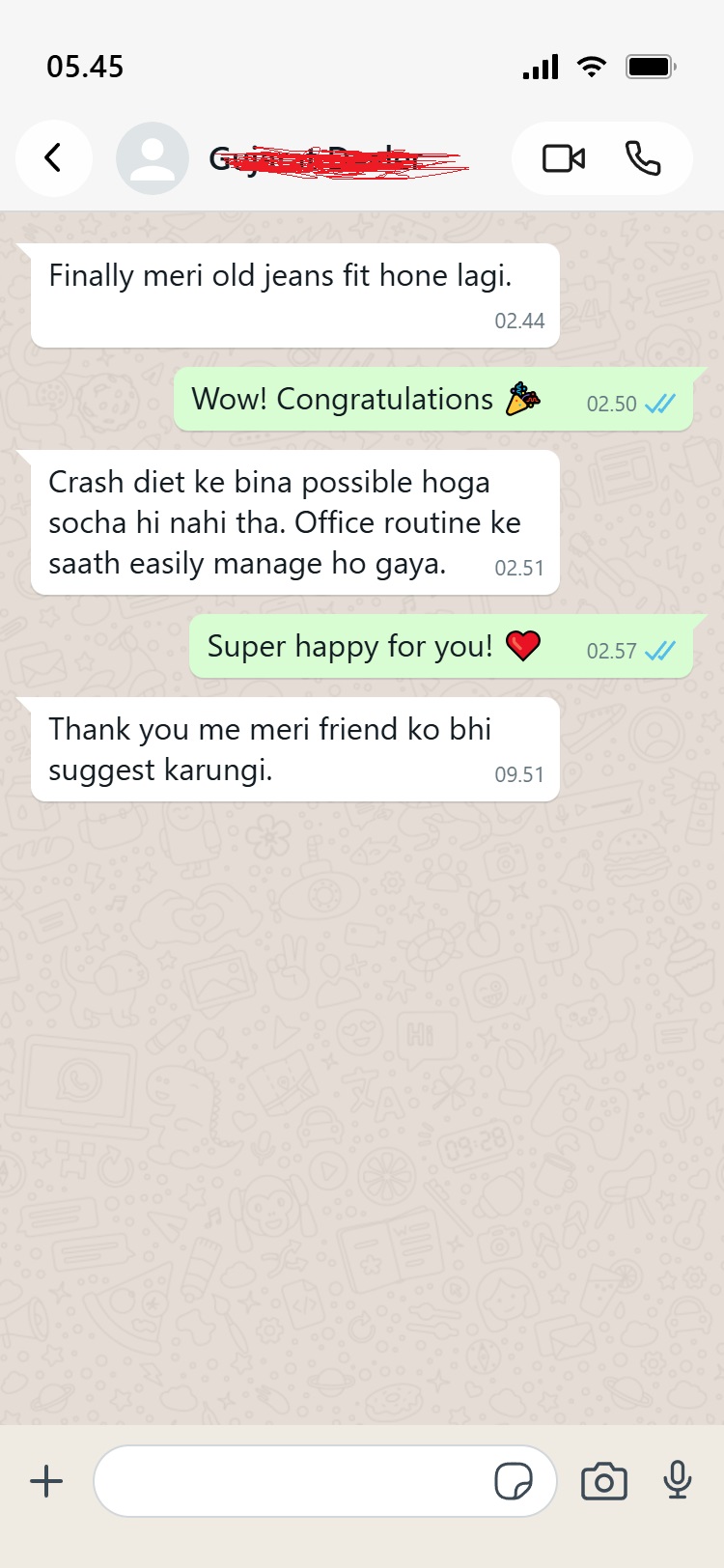 WhatsApp customer testimonial