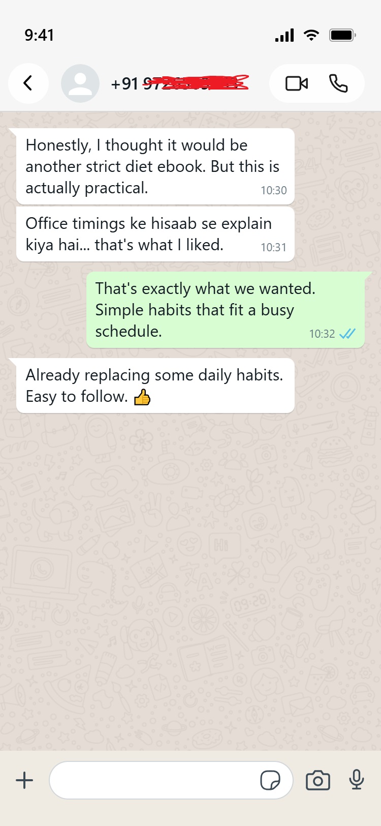 WhatsApp customer testimonial